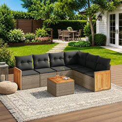 Garden Sofa Set 7 Piece Outdoor Furniture Patio Grey Poly Rattan with Storage