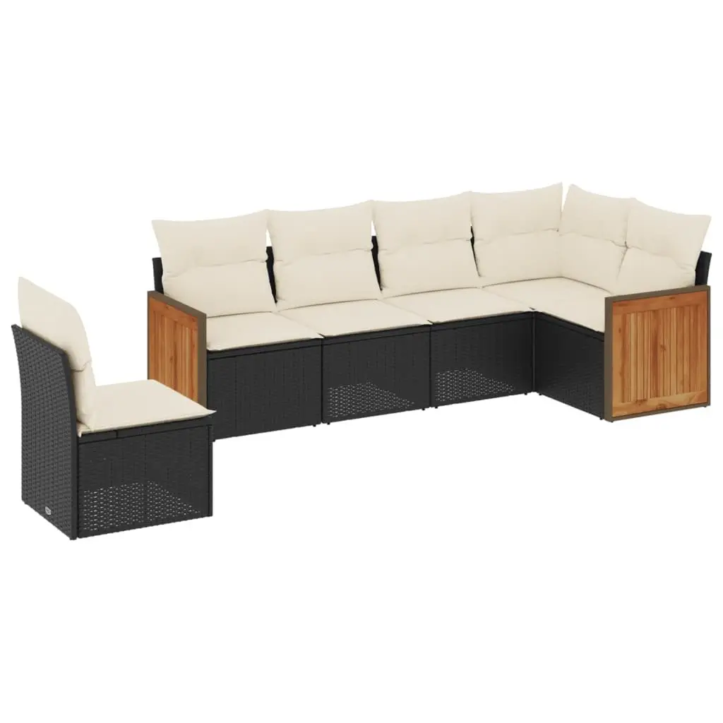 Garden Sofa Set 6 Piece Outdoor Furniture Black Poly Rattan Modular Patio Lounge
