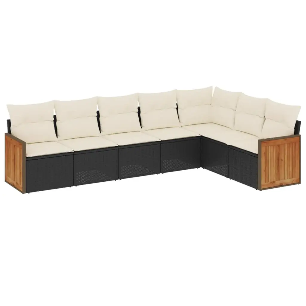 7 Piece Garden Sofa Set with Storage Cushions Black Poly Rattan Outdoor