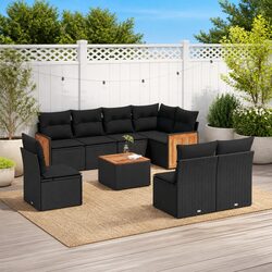 Garden Sofa Set 9 Piece Outdoor Furniture Patio Lounge Black Poly Rattan Modular