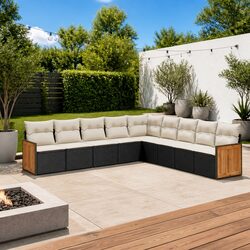Garden Sofa Set 9 Piece Outdoor Furniture Patio Sectional Black Poly Rattan
