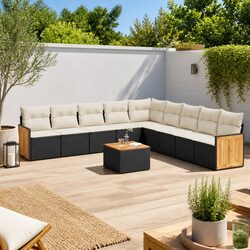 Garden Sofa Set 10 Piece Outdoor Furniture Patio Black Poly Rattan Modular