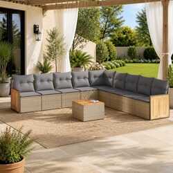 Garden Sofa Set 10 Piece Outdoor Furniture Modular Poly Rattan Patio Beige