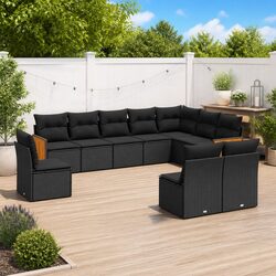 10 Piece Garden Sofa Set Black Outdoor Furniture Poly Rattan Patio Sectional