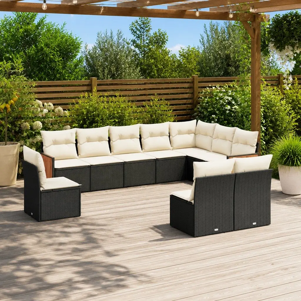 Garden Sofa Set Black 10 Piece Modular Outdoor Furniture Poly Rattan