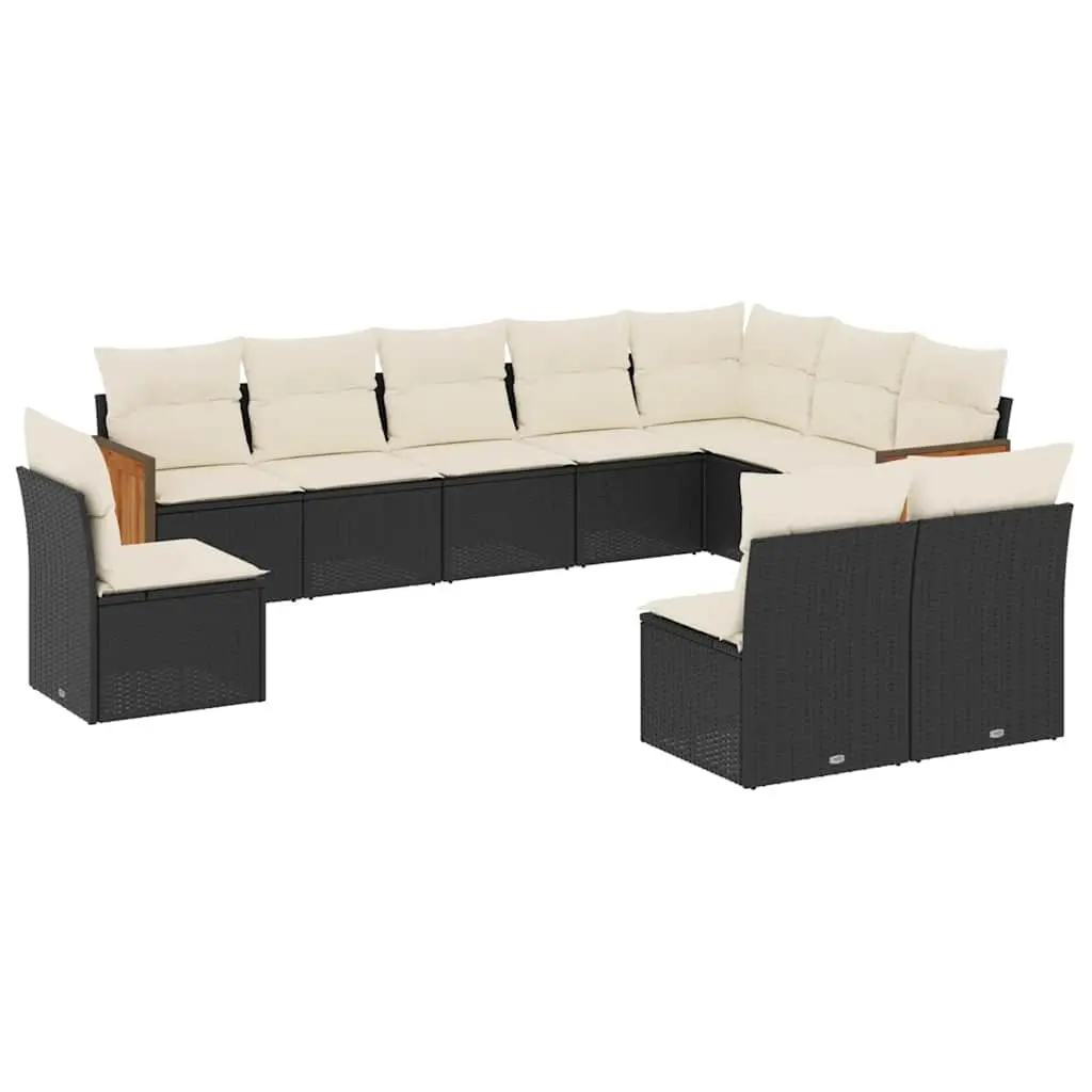 Garden Sofa Set Black 10 Piece Modular Outdoor Furniture Poly Rattan