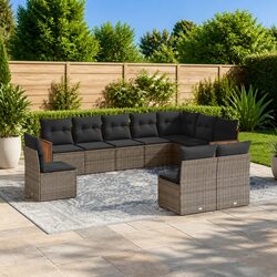 Garden Sofa Set 10 Piece Outdoor Furniture Patio Grey Poly Rattan Modular
