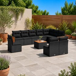 Concise 11-Piece Modular Black Rattan Garden Sofa Set