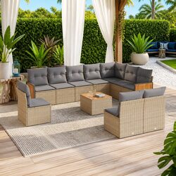 11-Piece Beige Outdoor Sofa Set