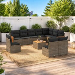 Garden Sofa Set 11 Piece Outdoor Furniture Patio Seating Grey Poly Rattan with
