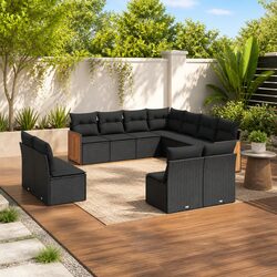 11-Piece Black Garden Sofa Set for Outdoor Use