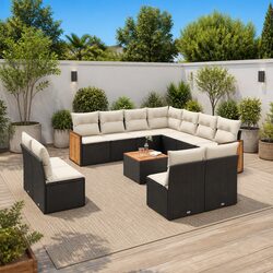 Garden Sofa Set 12 Piece Outdoor Furniture Black Poly Rattan Modular Patio