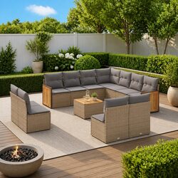 Garden Sofa Set 12 Piece Outdoor Furniture Patio Beige Poly Rattan Modular