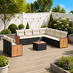 Garden Sofa Set 10 Piece Outdoor Furniture Patio Lounge Black Poly Rattan
