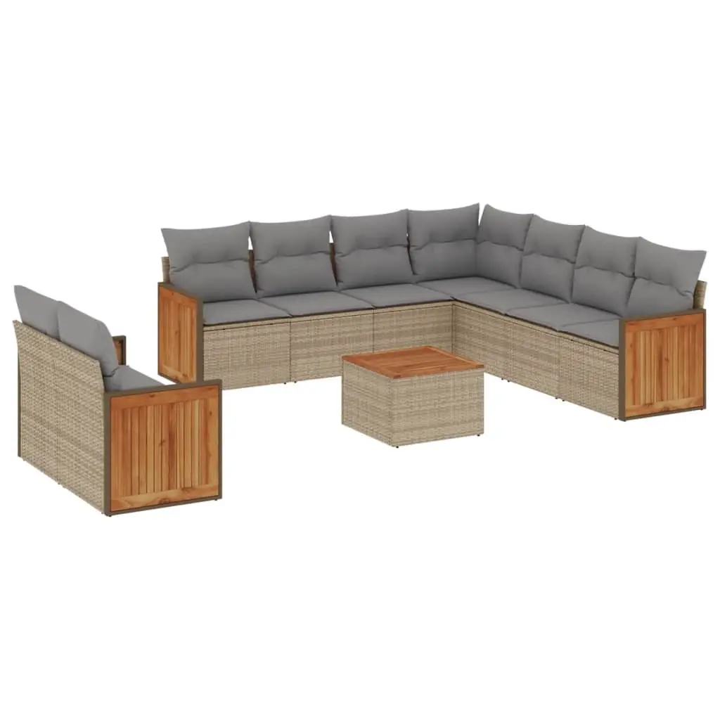 Garden Sofa Set 10 Piece Outdoor Furniture Beige Poly Rattan Patio Modular