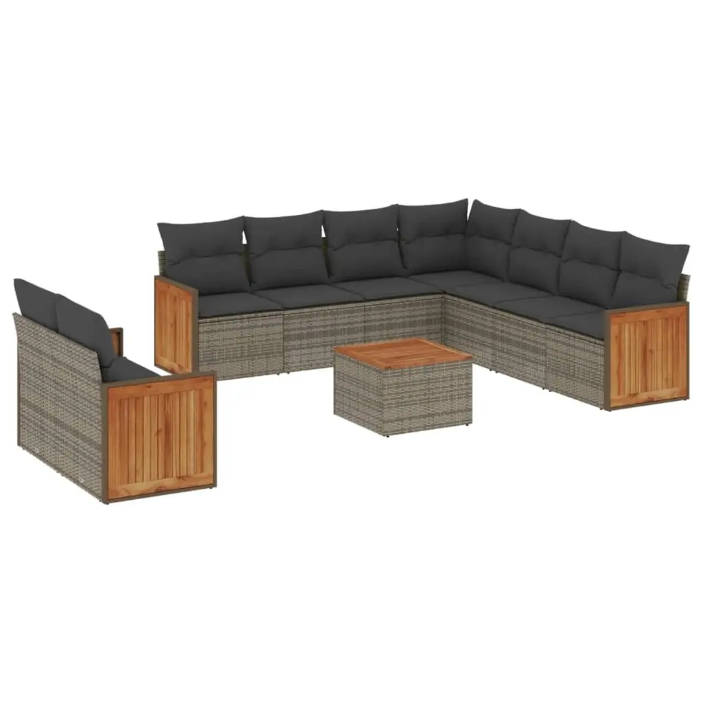 10 Piece Outdoor Garden Sofa Set Grey Poly Rattan Patio Furniture with Cushions
