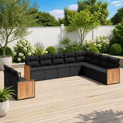 Garden Sofa Set 10 Piece Outdoor Furniture Patio Seating Black Poly Rattan