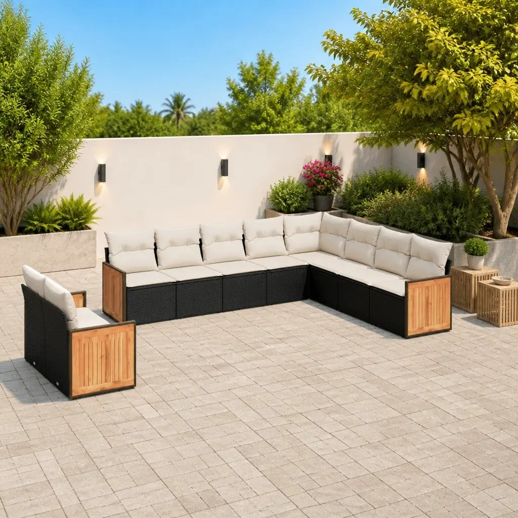 Garden Sofa Set 10 Piece Outdoor Furniture Patio Lounge Rattan Black Modular