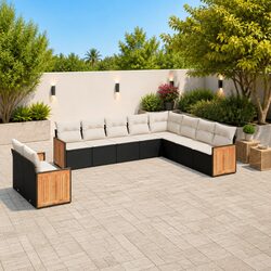 Garden Sofa Set 10 Piece Outdoor Furniture Patio Lounge Rattan Black Modular