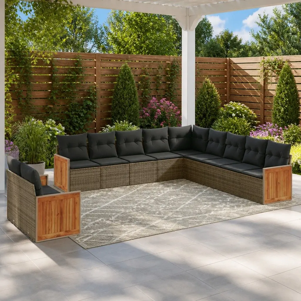 Garden Sofa Set 11 Piece Grey Poly Rattan Outdoor Patio Furniture with Cushions