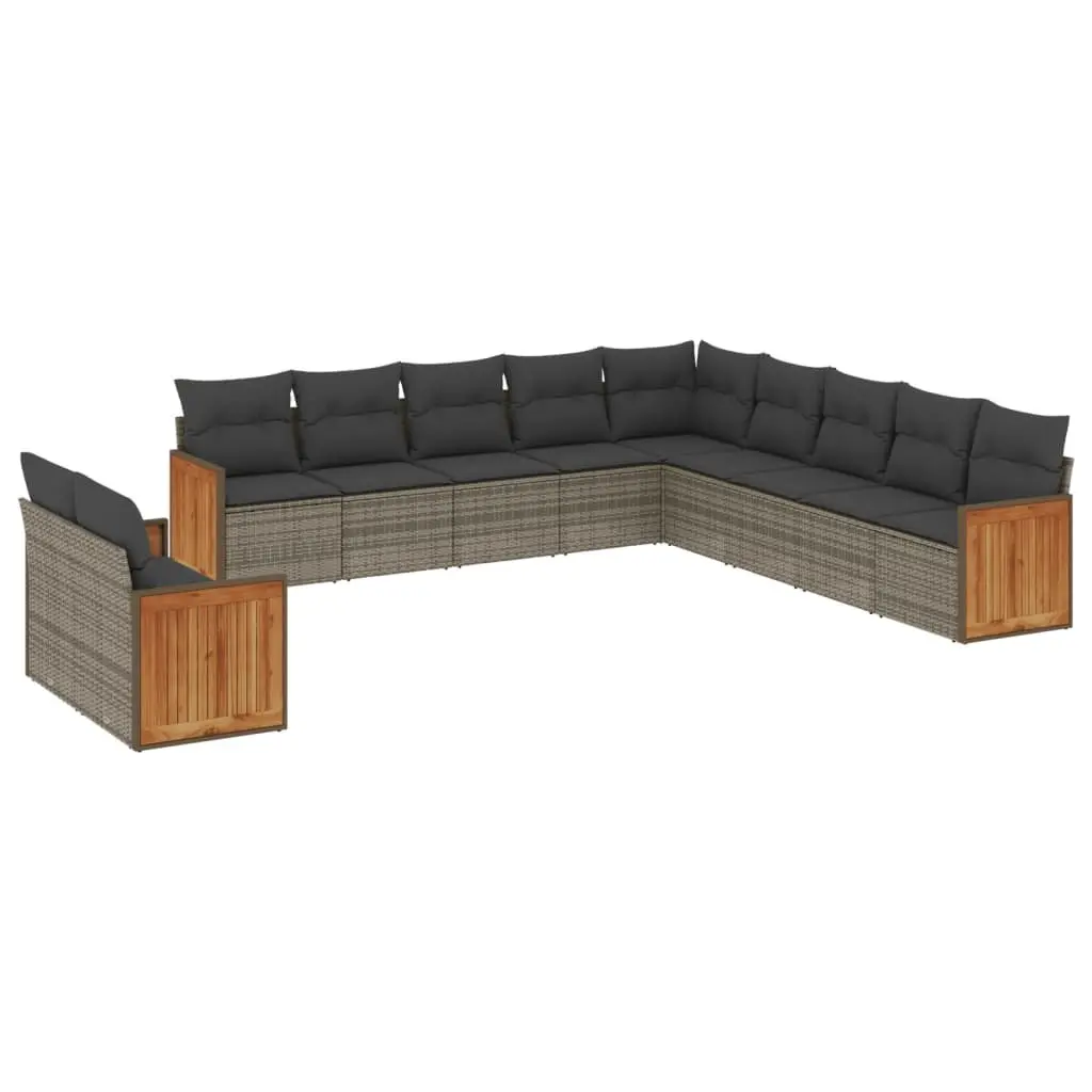 Garden Sofa Set 11 Piece Grey Poly Rattan Outdoor Patio Furniture with Cushions