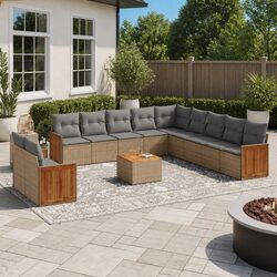 Garden Sofa Set 12 Piece Outdoor Furniture Beige Poly Rattan Patio Seating