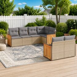 Garden Sofa Set 7 Piece Outdoor Furniture Patio Beige Poly Rattan Modular