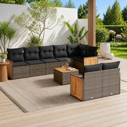 Compact 9-Piece Grey Outdoor Sofa Set with Storage