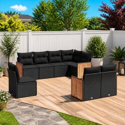 Garden Sofa Set 8 Piece Outdoor Furniture Patio Seating Black Rattan Modular