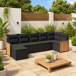 7 Piece Garden Sofa Set Outdoor Patio Furniture Poly Rattan Black Cushions