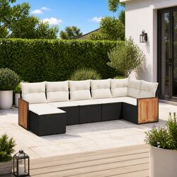 Garden Sofa Set 7 Piece Outdoor Furniture Patio Sectional Black Poly Rattan