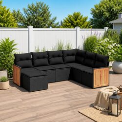 Garden Sofa Set 7 Piece Outdoor Furniture Black Poly Rattan Modular Patio