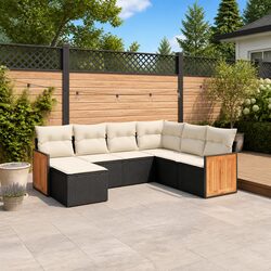 7 Piece Garden Sofa Set Black Poly Rattan Outdoor Furniture Patio Seating