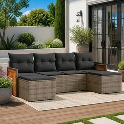 Garden Sofa Set 6 Piece Outdoor Furniture Patio Lounge Grey Poly Rattan Modular