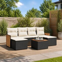 Concise 7 Piece Black Rattan Outdoor Sofa Set