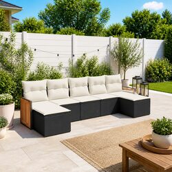 Stylish 7-Piece Outdoor Sofa Set - Black Rattan