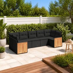 7 Piece Garden Sofa Set Black Poly Rattan Outdoor Furniture Patio Seating
