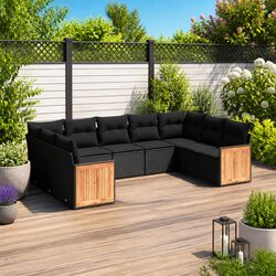 Garden Sofa Set 9 Piece Outdoor Furniture Patio Poly Rattan Black with Cushions