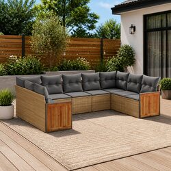 Garden Sofa Set 9 Piece Outdoor Patio Furniture Beige Poly Rattan Modular Lounge