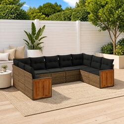 Garden Sofa Set 9 Piece Outdoor Furniture Patio Sectional with Cushions Grey
