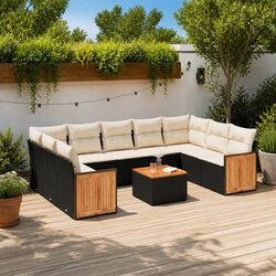 10-Piece Black Rattan Modular Sofa Set for Outdoors