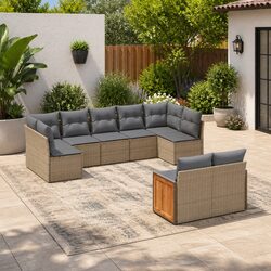 Garden Sofa Set 9 Piece Outdoor Furniture Patio Lounger Beige Poly Rattan