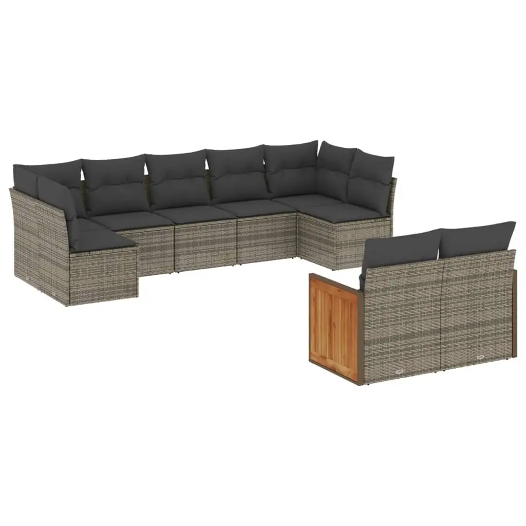 Garden Sofa Set Grey 9 Piece Outdoor Furniture Patio Rattan Lounge Seating