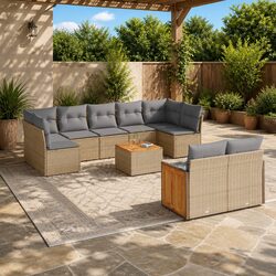 10 Piece Garden Sofa Set Poly Rattan Outdoor Furniture with Cushions Beige