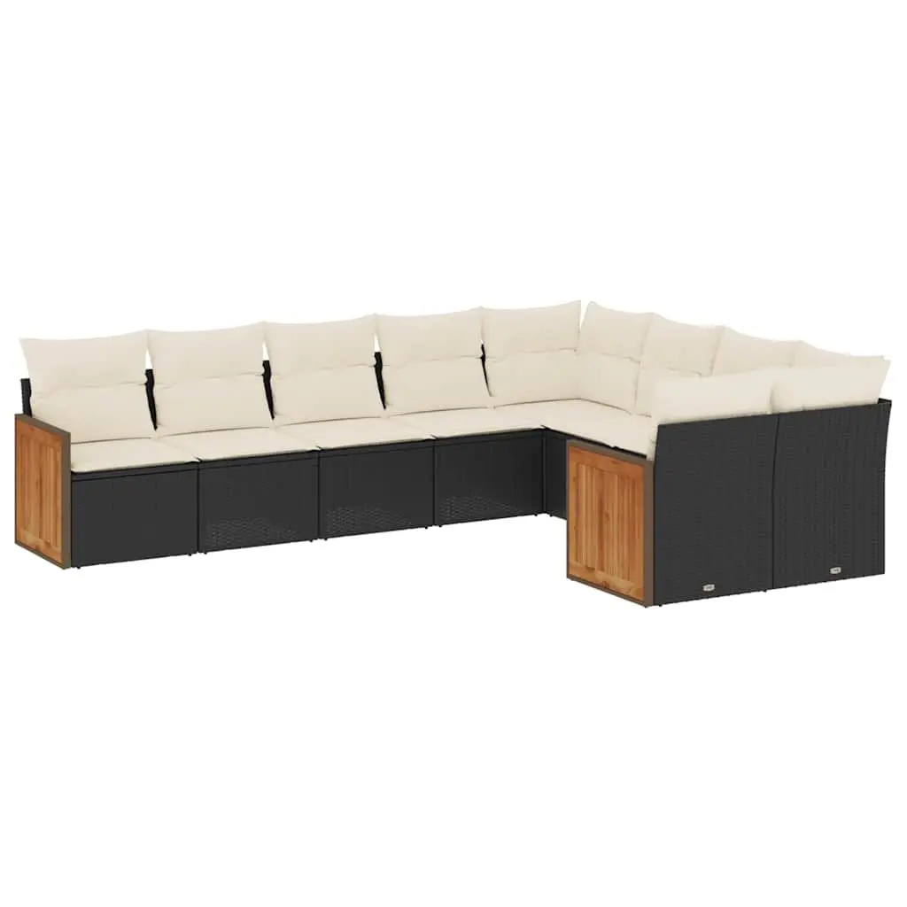 Garden Sofa Set 9 Piece Outdoor Furniture Patio Sectional with Cushions Black