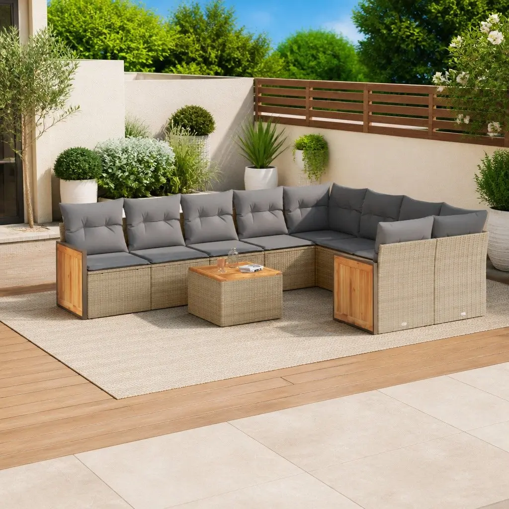 Outdoor Garden Sofa Set 10 Piece Patio Furniture with Storage Cushions Beige