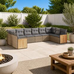 Garden Sofa Set 10 Piece Outdoor Furniture Patio Beige Poly Rattan Modular