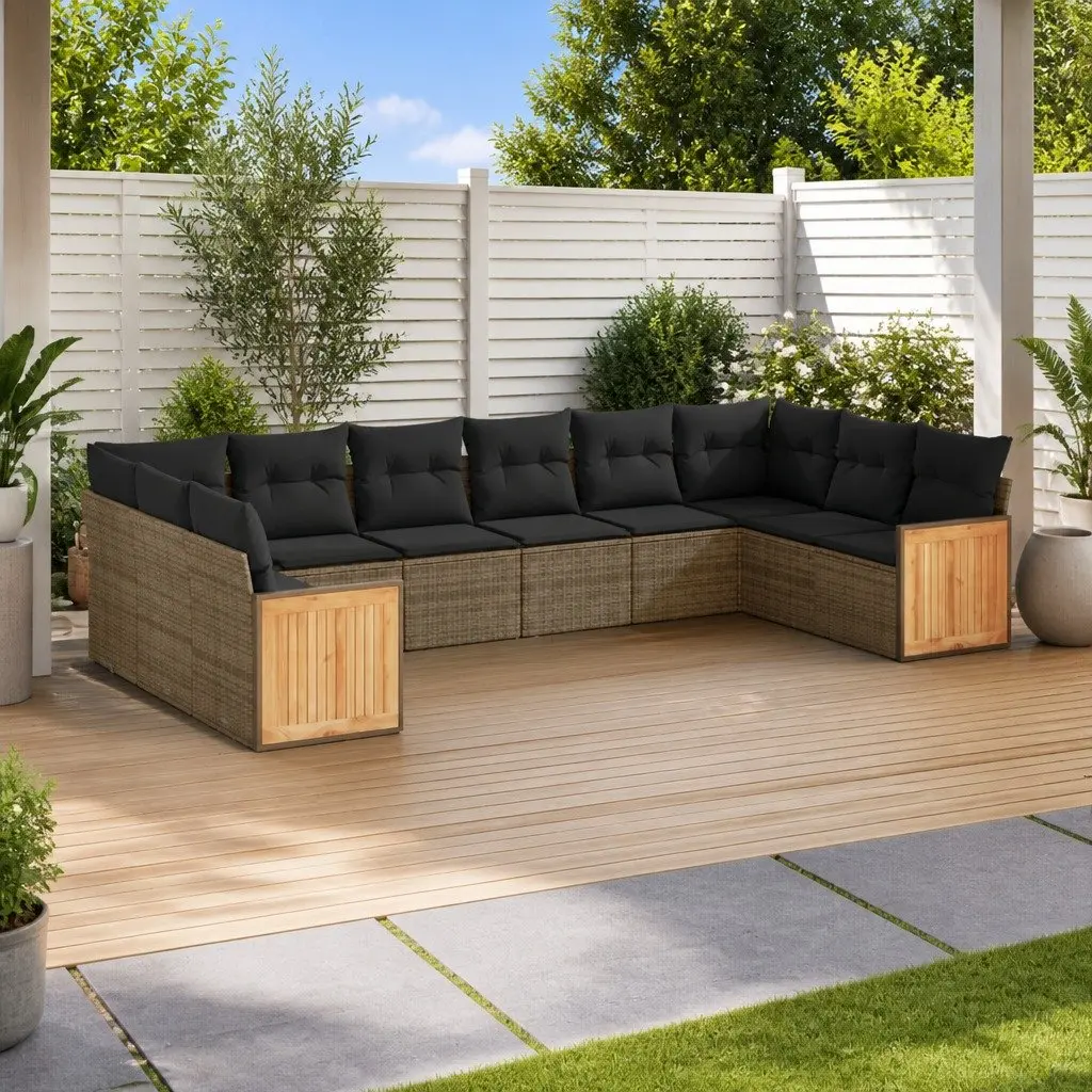 Garden Sofa Set 10 Piece Outdoor Furniture with Cushions Grey Rattan Patio