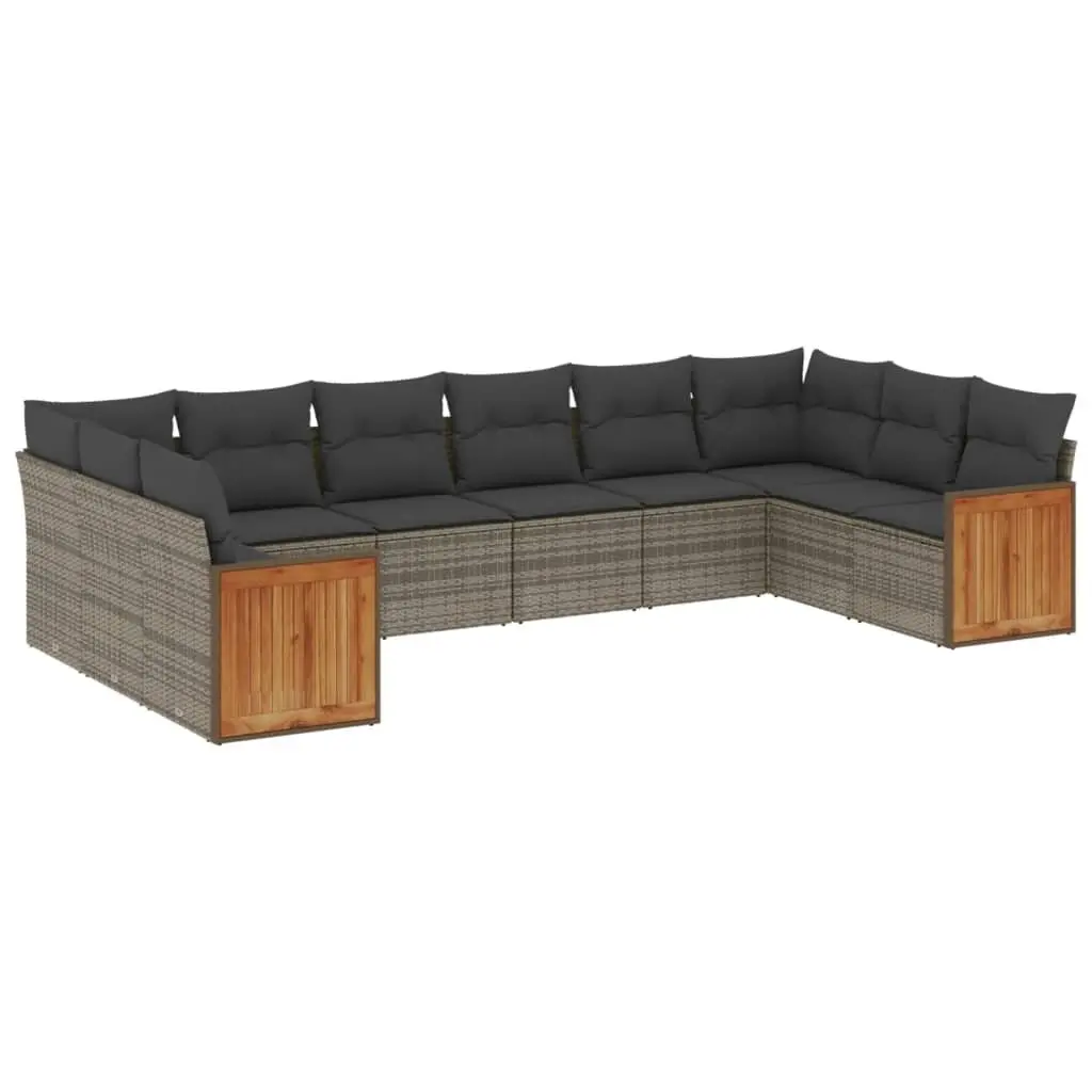 Garden Sofa Set 10 Piece Outdoor Furniture with Cushions Grey Rattan Patio