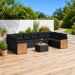 Garden Sofa Set 11 Piece Outdoor Furniture Black Poly Rattan Patio Lounge with